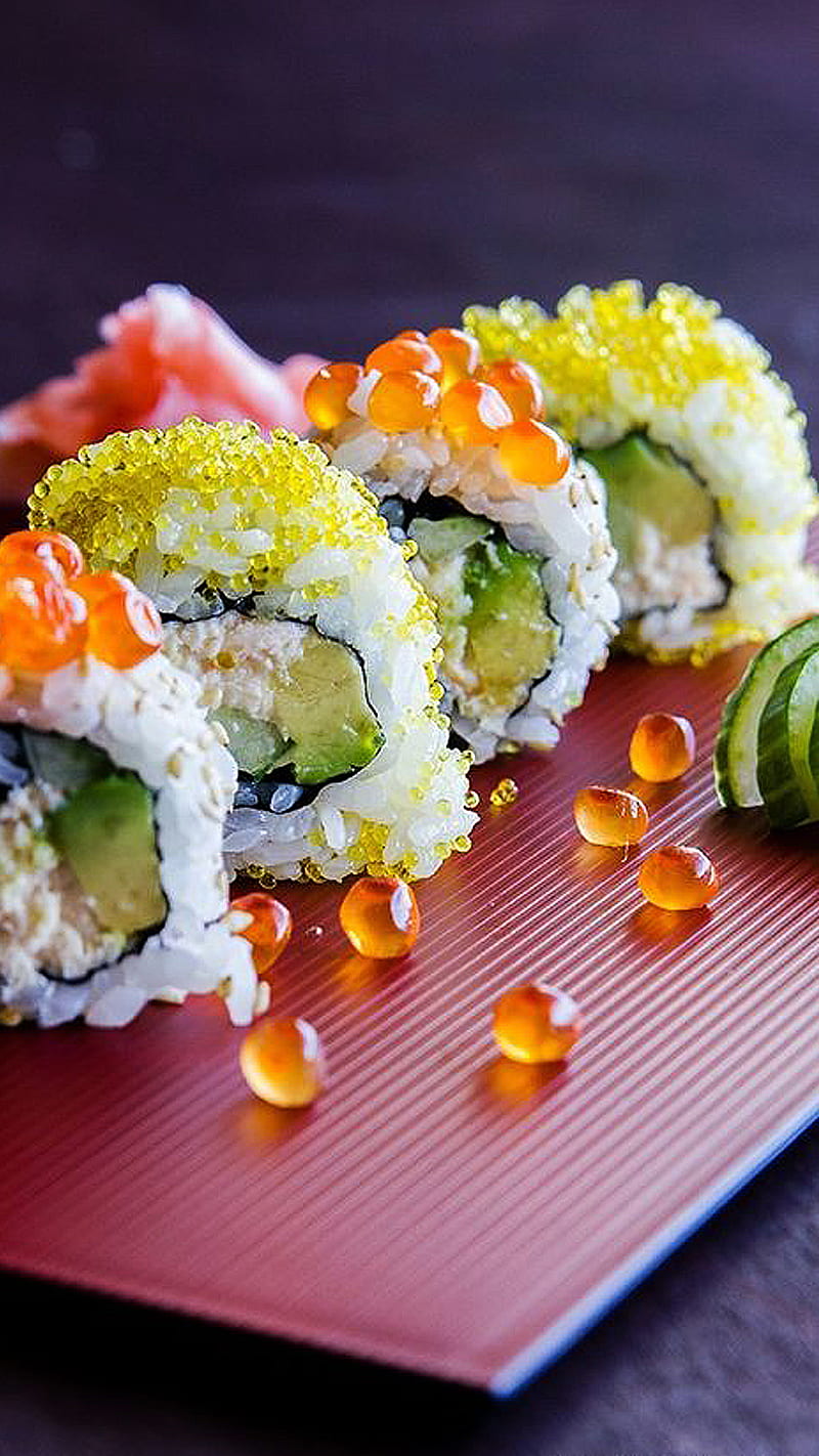Colorful style, color, food, green, red, sushi, yellow, HD phone wallpaper