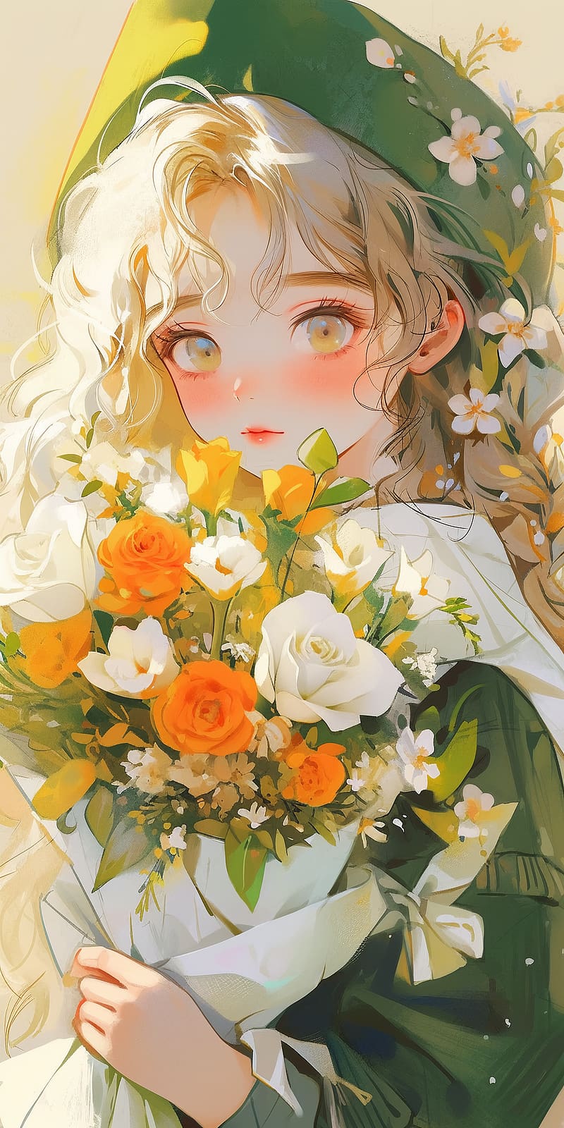 Anime Boy Holding a Bouquet of Yellow Flowers