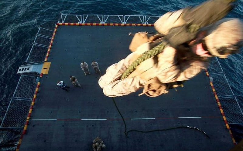 Rappeling on Ship, recon, marines, marine corps, usmc, HD wallpaper