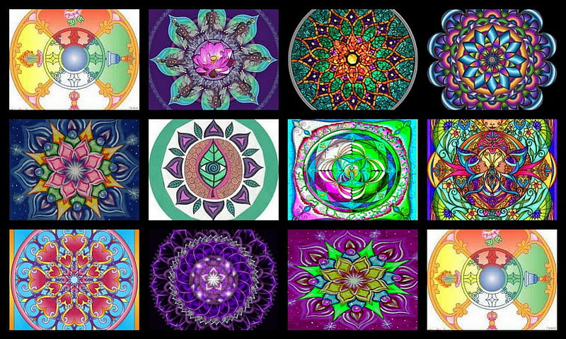 Collage of mandalas, fractals, collages, mandalas, abstract, HD