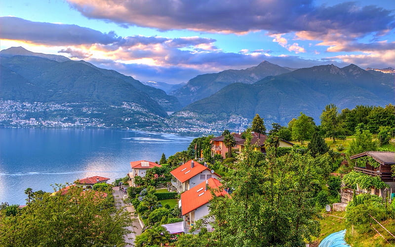 Gambarogno, Alps, Maggiore Lake, mountains, Ticino, Switzerland, Europe, HD wallpaper
