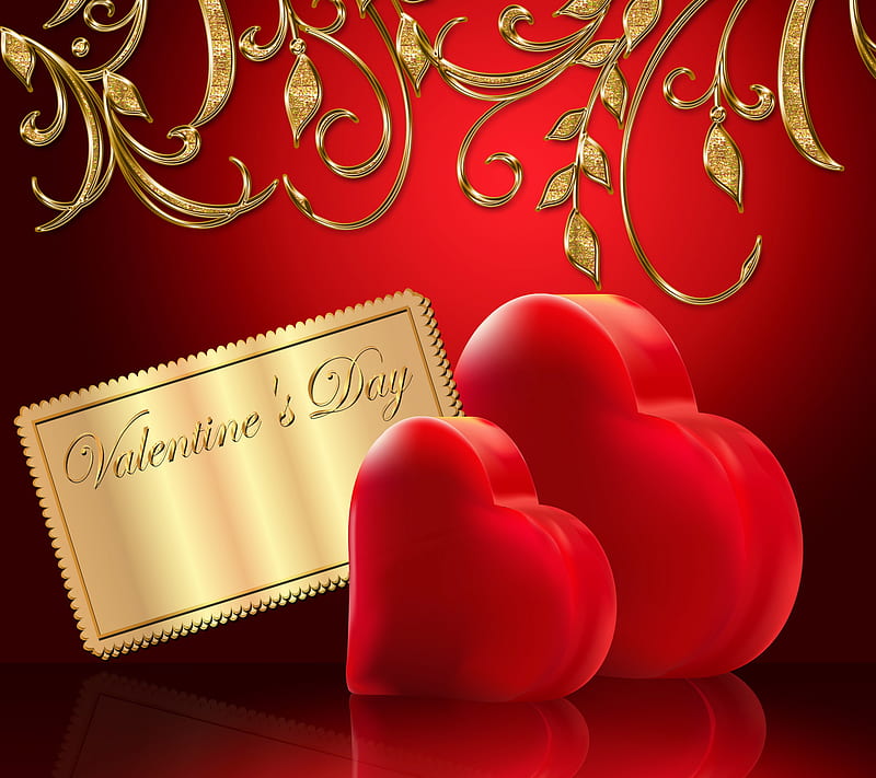 Valentine Love, gold, corazones, love valentine, red, romantic, HD wallpaper