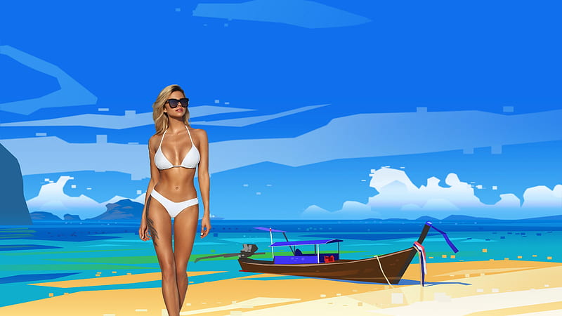 Bikini Model ~ Nata Lee, beach, blonde, abstract, model, sunglasses, HD wallpaper