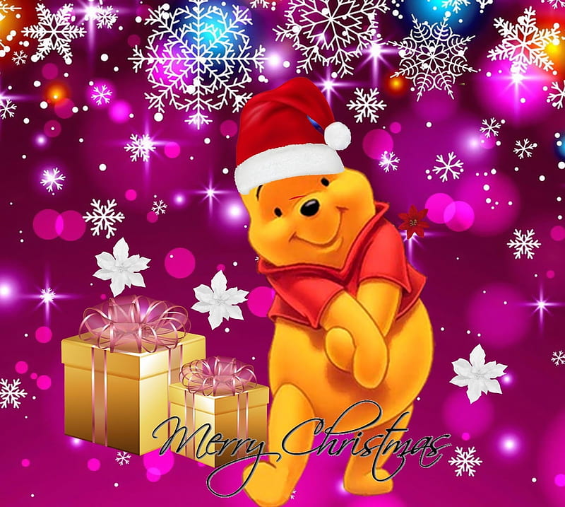 pooh christmas, winnie, pooh, christmas, pink, HD wallpaper