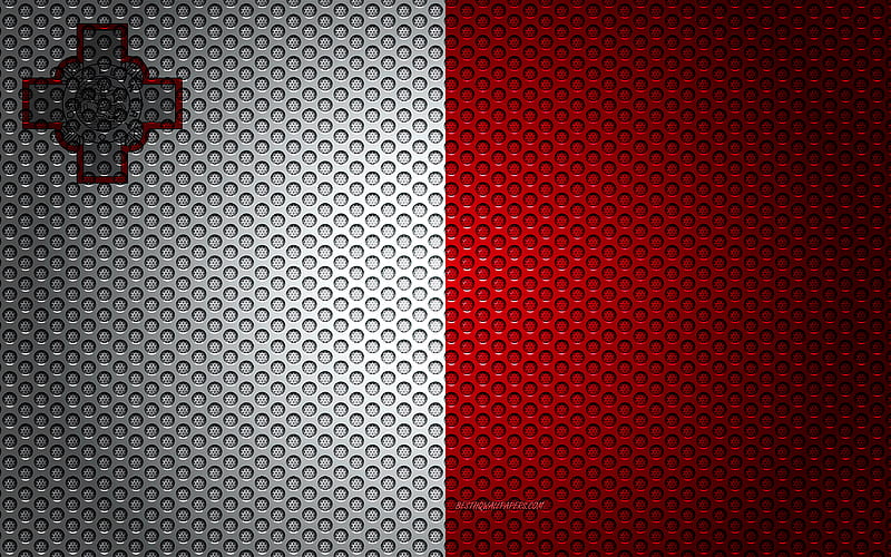 Flag of Malta creative art, metal mesh texture, Malta flag, national symbol, Malta, Europe, flags of European countries, HD wallpaper