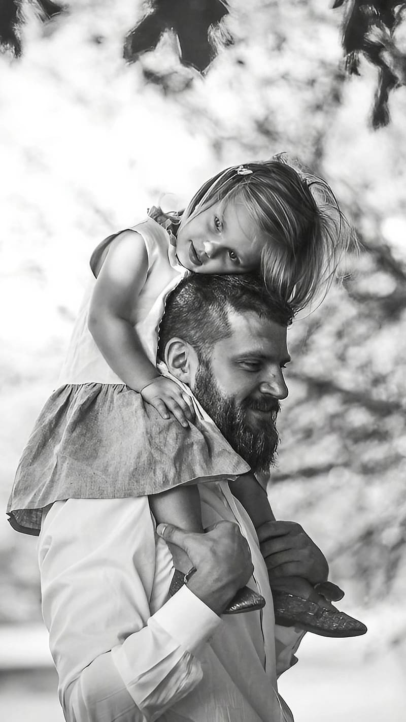 Father And Daughter, Black And White, love, HD phone wallpaper