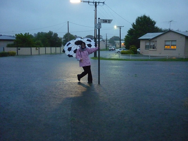 Daughter enjoying the rain, deep, summer, flood, dancing, weather, HD wallpaper