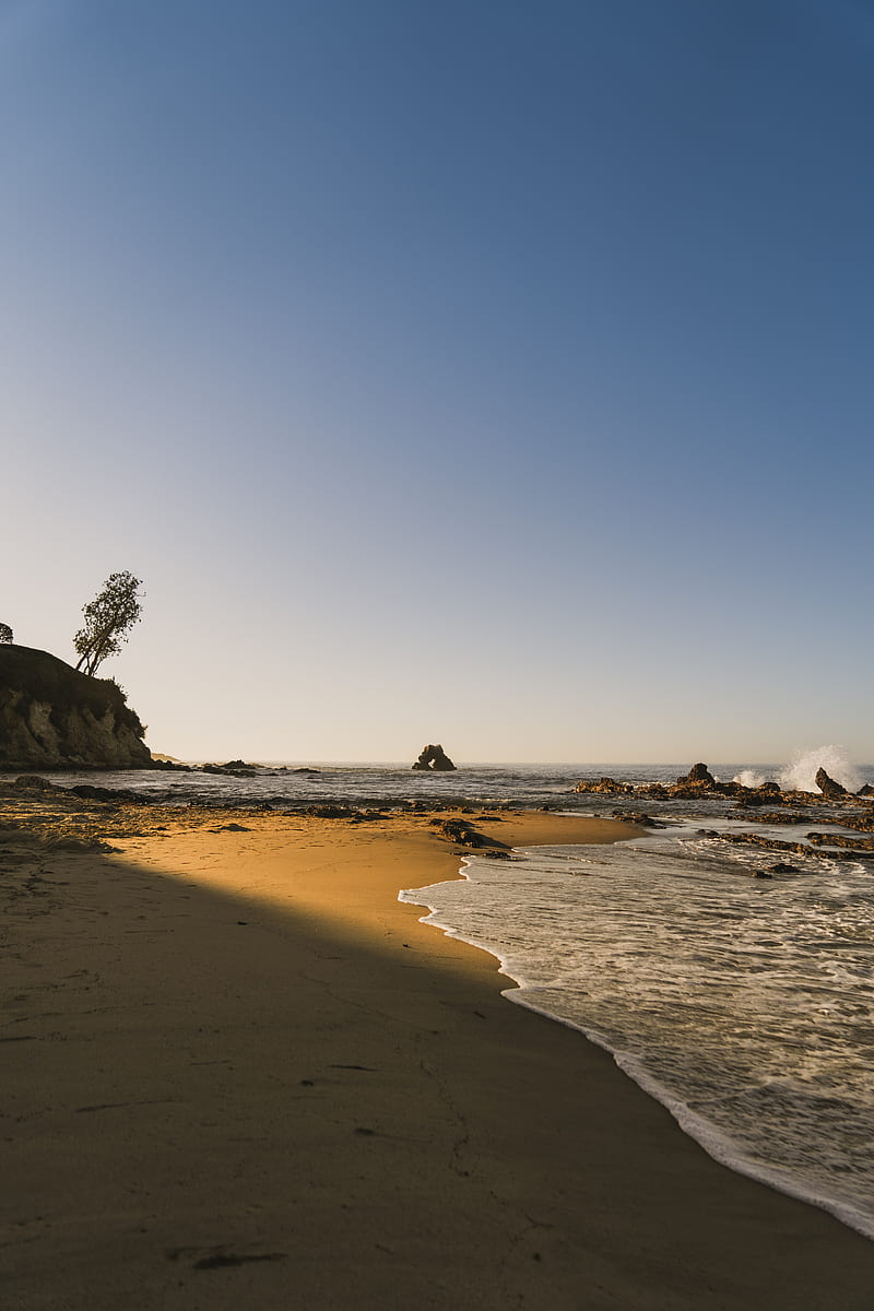 beach, coast, rocks, waves, HD phone wallpaper