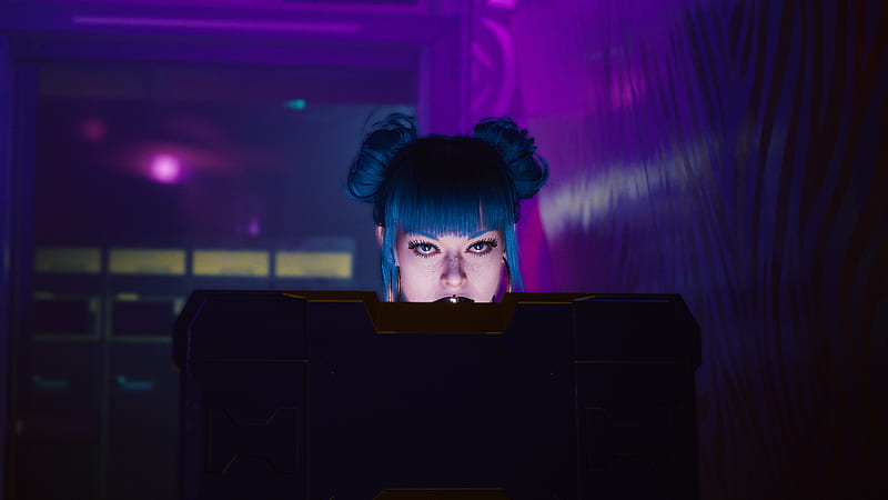 Cyberpunk Cyborg Blue Hair Girl, HD wallpaper