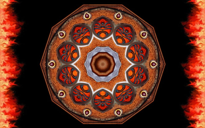 Fire Mandala 1, mandala, art, painting, wide screen, computer graphics, illustration, artwork, HD wallpaper