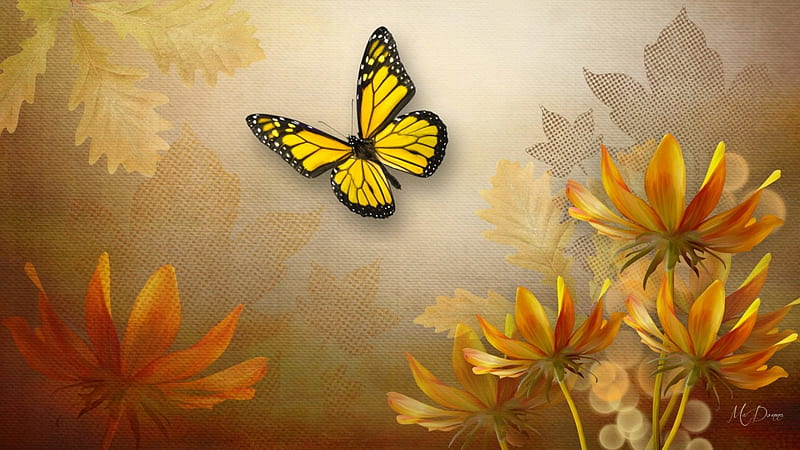 Autumn Gold, fall, autumn, soft, abstract, floral, leaves, butterfly, flowers, Firefox Persona theme, HD wallpaper