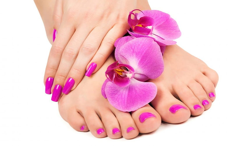 Manicure Pedicure With Orchid Flower, Manicare, Pedicure, Female, Model, Woman, Flowers, People, HD wallpaper