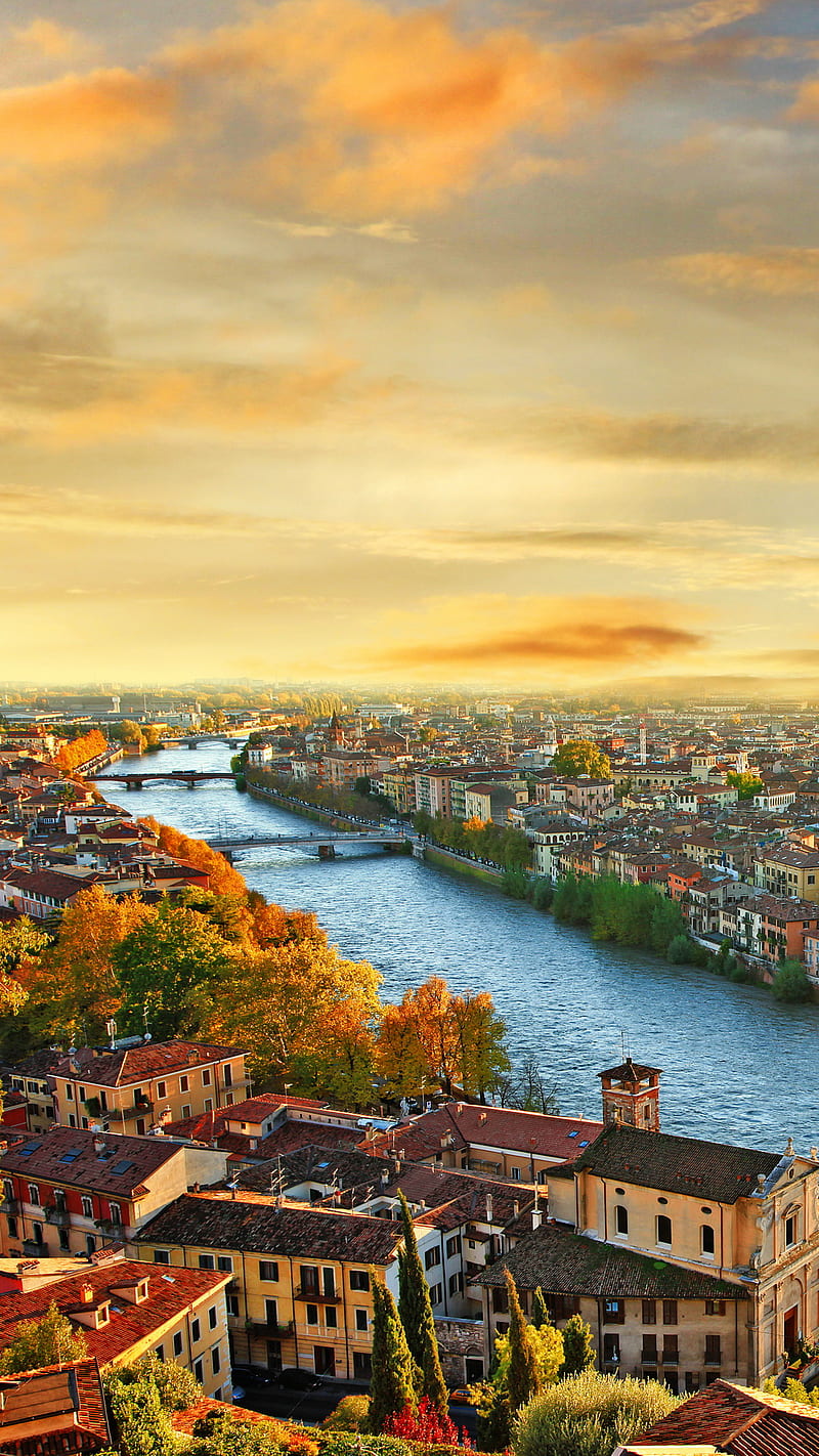 Italy, bonito, city, landscape, river, sunset, HD phone wallpaper