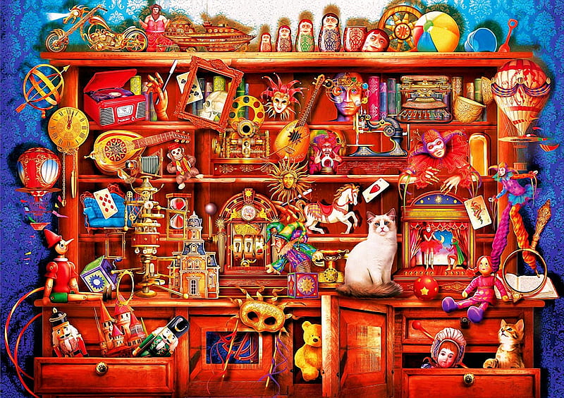 Ye old shoppe, art, shop, cats, toys, digital, HD wallpaper