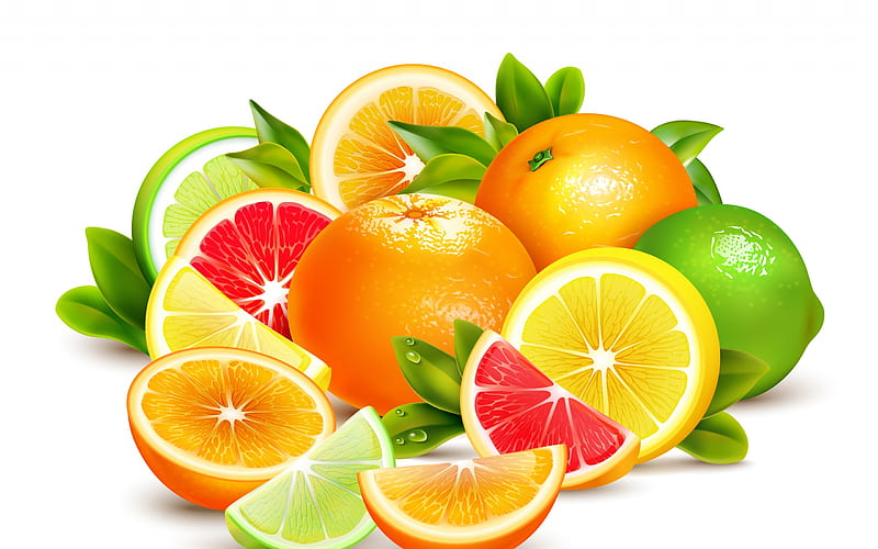 Fruits, red, fruit, colorful, green, orange, yellow, grapefruit, lemon, citrics, HD wallpaper