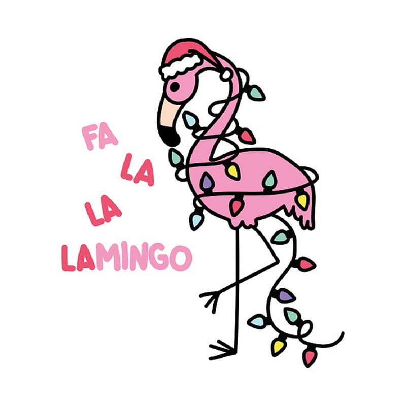Fa la la lamingo, flamingo, christmas, holiday, pink, lights, yule, HD phone wallpaper
