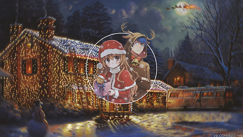 three female anime characters poster #Toradora! Aisaka Taiga Kawashima Ami  Kushieda Minori #Christmas Santa costume #1080P #wall…
