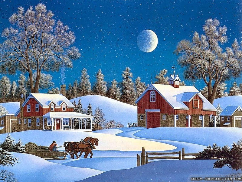 Winter Art, work, winter, art, farm, painting, country, HD wallpaper