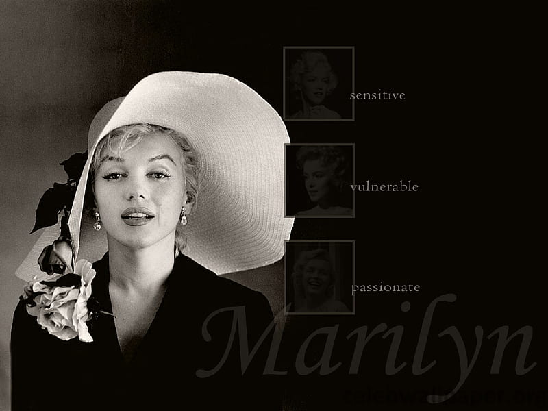 Marilyn Monroe, nice hat, female, blond, actress, black dress, smile, sexy, HD wallpaper