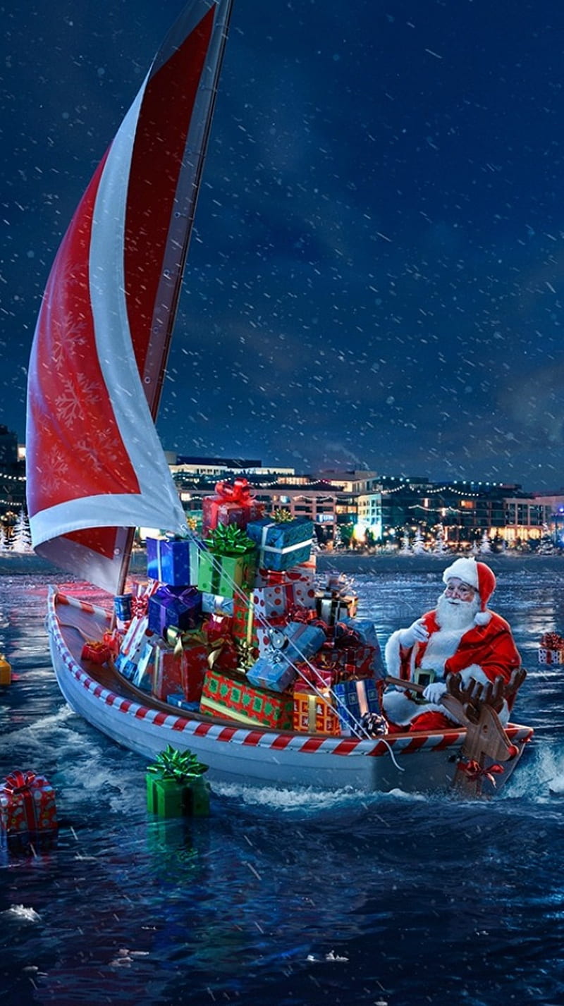 Santa Ship, gifts, holiday, HD phone wallpaper