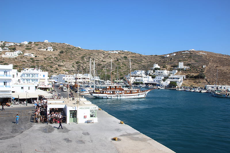 Naxos, white buildings, sail boats, happy, turquoise sea, HD wallpaper