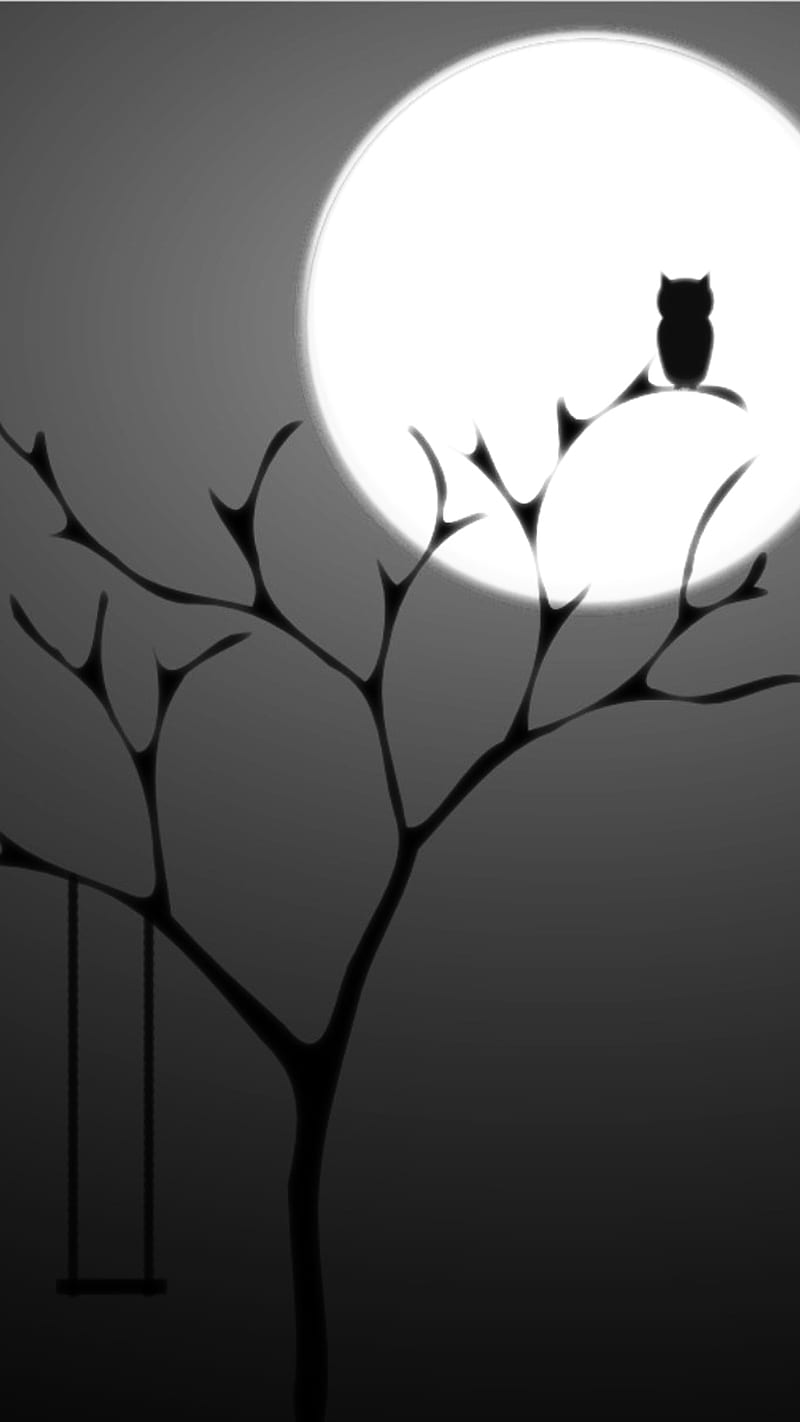 Owl, black, dark, moon, night, tree, HD phone wallpaper