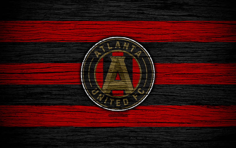 Atlanta United MLS, wooden texture, Eastern Conference, football club, USA, Atlanta United FC, soccer, logo, FC Atlanta United, HD wallpaper