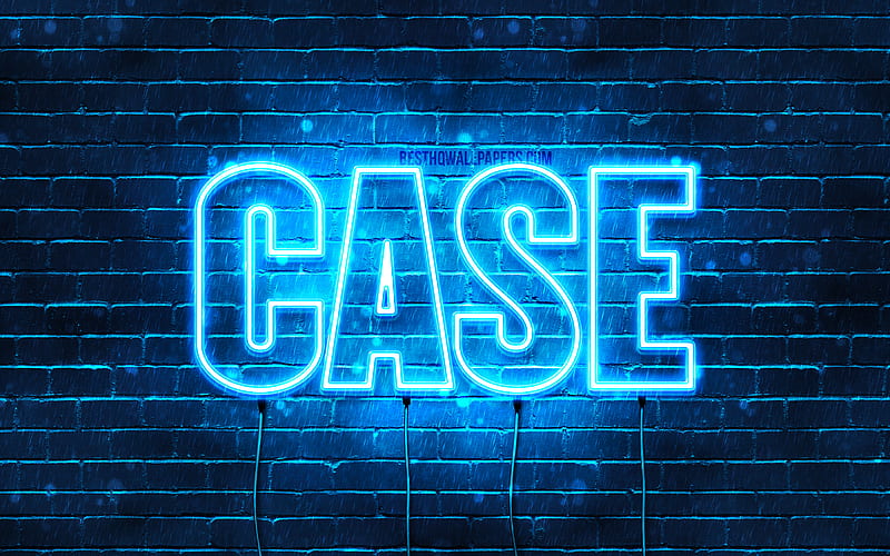 Case with names, horizontal text, Case name, blue neon lights, with Case name, HD wallpaper