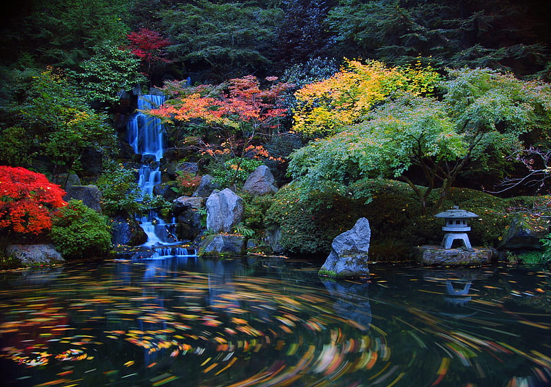 Heavenly Falls, pond, japanese garden, falls, heavenly, HD wallpaper ...