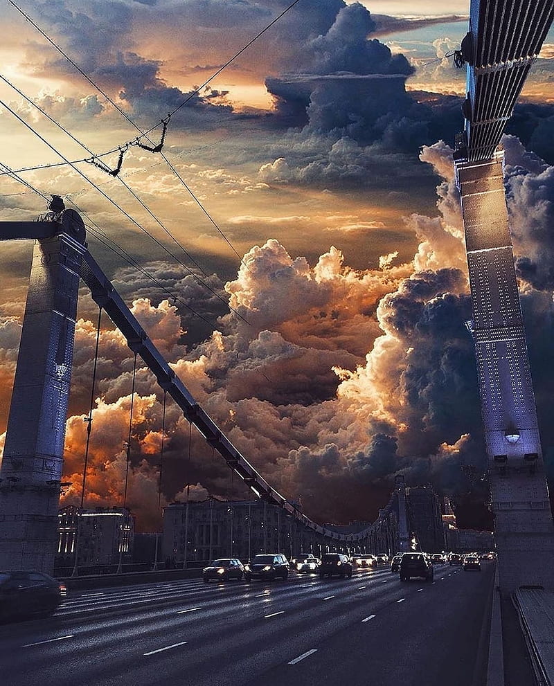 Machiavelli Painting, art, artist, artistry, bridge, city, clouds, heaven, sky, HD phone wallpaper