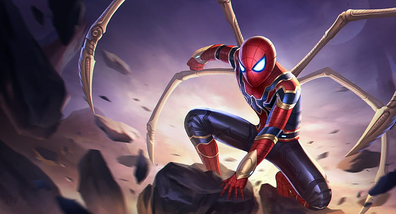 spider-man, rocks, iron spider armor, Movies, HD wallpaper