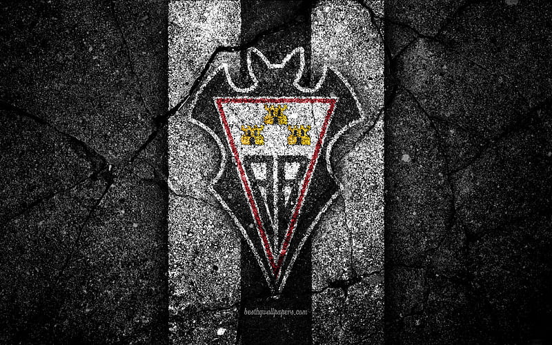 FC Albacete, logo, Segunda Division, soccer, black stone, football club, Spain, Albacete, LaLiga2, asphalt texture, Albacete FC, HD wallpaper