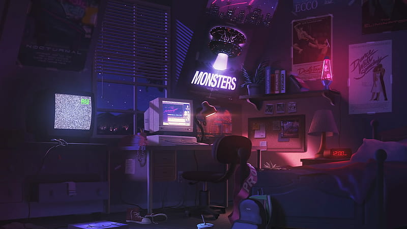 Art Room Anime Monsters Space Night, Aesthetic Anime Room, HD wallpaper