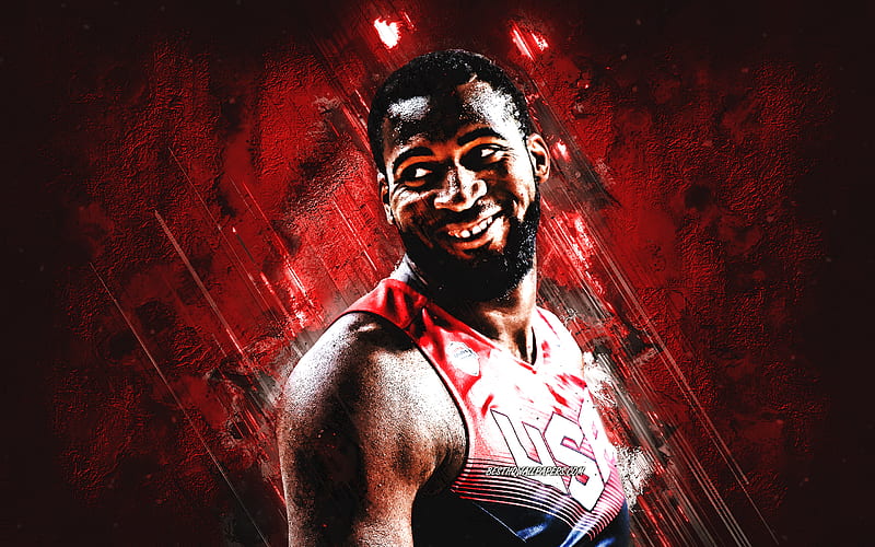 Andre Drummond, USA national basketball team, USA, American basketball player, portrait, United States Basketball team, red stone background, HD wallpaper