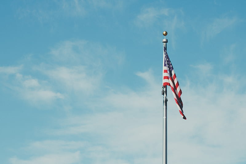 flag of America on pole with clouds, HD wallpaper