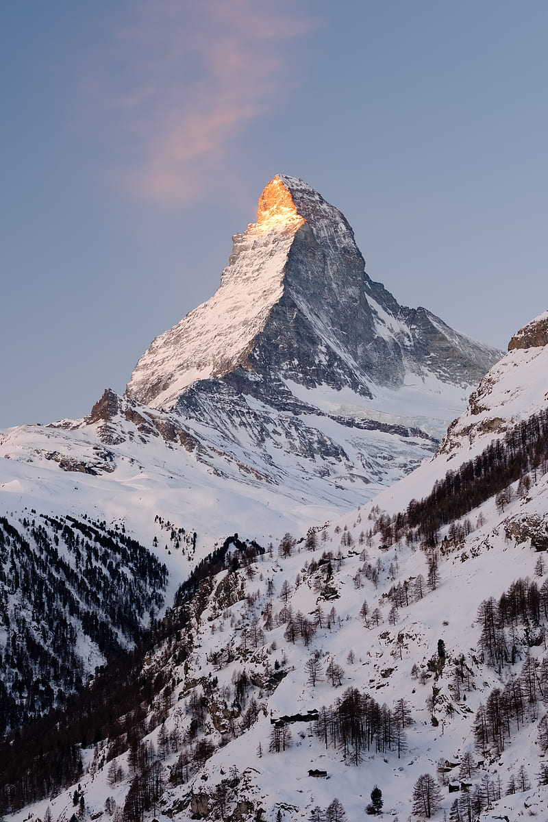 rock, mountains, peak, snow, snowy, slope, HD phone wallpaper