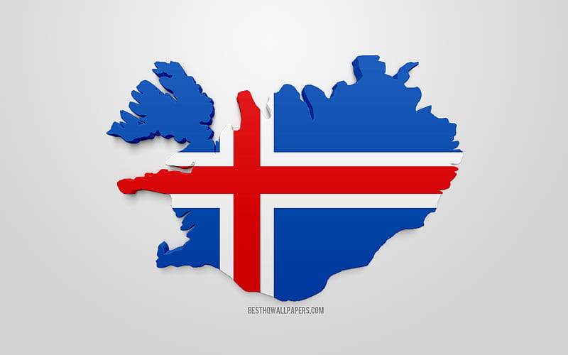 3d flag of Iceland, map silhouette of Iceland, 3d art, Iceland flag, Europe, Iceland, geography, Iceland 3d silhouette, HD wallpaper