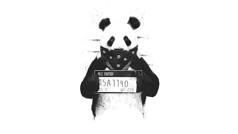 Bad Panda, panda, artist, artwork, digital-art, monochrome, black-and-white, HD wallpaper