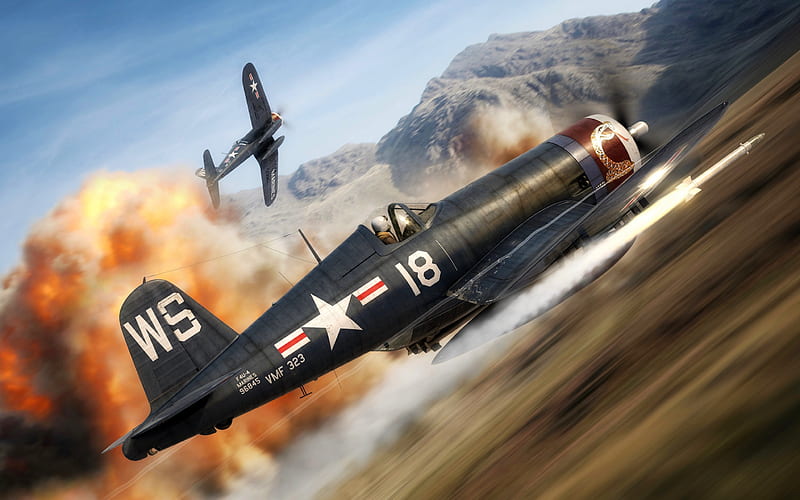 Chance Vought F4U Corsair, F4U-4, US carrier-based fighter, Second World War, US Navy, VMF-323, Marine Fighter Attack Squadron, HD wallpaper
