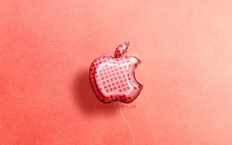 Apple 3D logo, artwork, pink realistic balloons, Apple logo, pink backgrounds, Apple, HD wallpaper