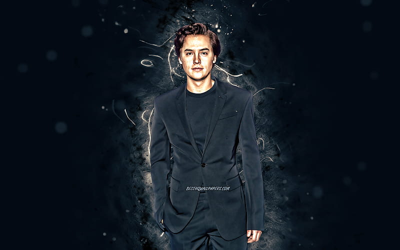 Cole Sprouse 2020, american actor, movie stars, fan art, Cole Mitchell Sprouse, american celebrity, white neon lights, Cole Sprouse, HD wallpaper