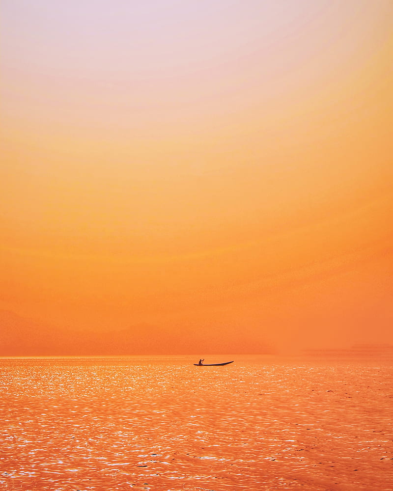 boat, sunset, sunlight, red, lake, ripples, HD phone wallpaper