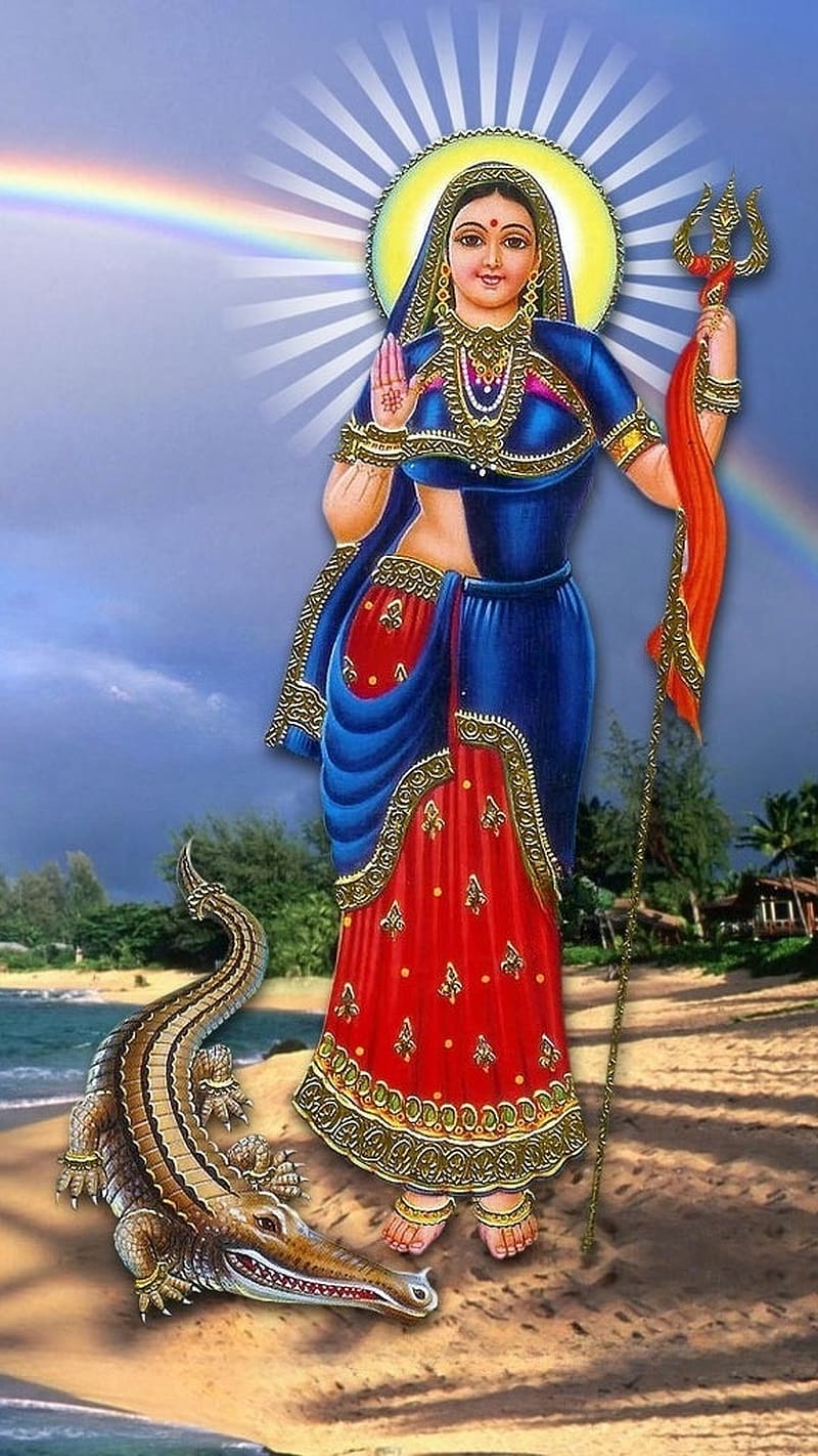Khodiyar Maa Na, Rainbow Background, gujarati goddess, HD phone wallpaper