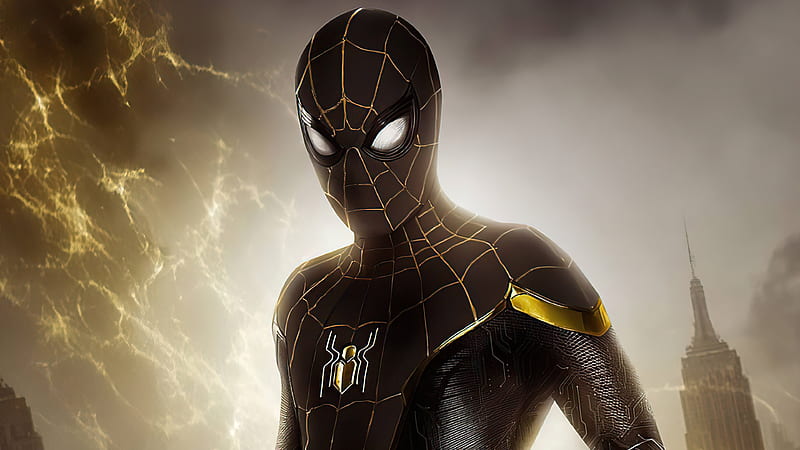Spider New Suit Gold, spider-man-no-way-home, spiderman, 2021-movies, movies, HD wallpaper