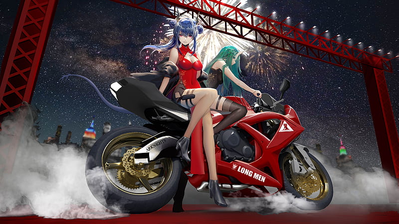 Anime Girls Bike Ride Evening , anime-girl, anime, artist, artwork, digital-art, HD wallpaper