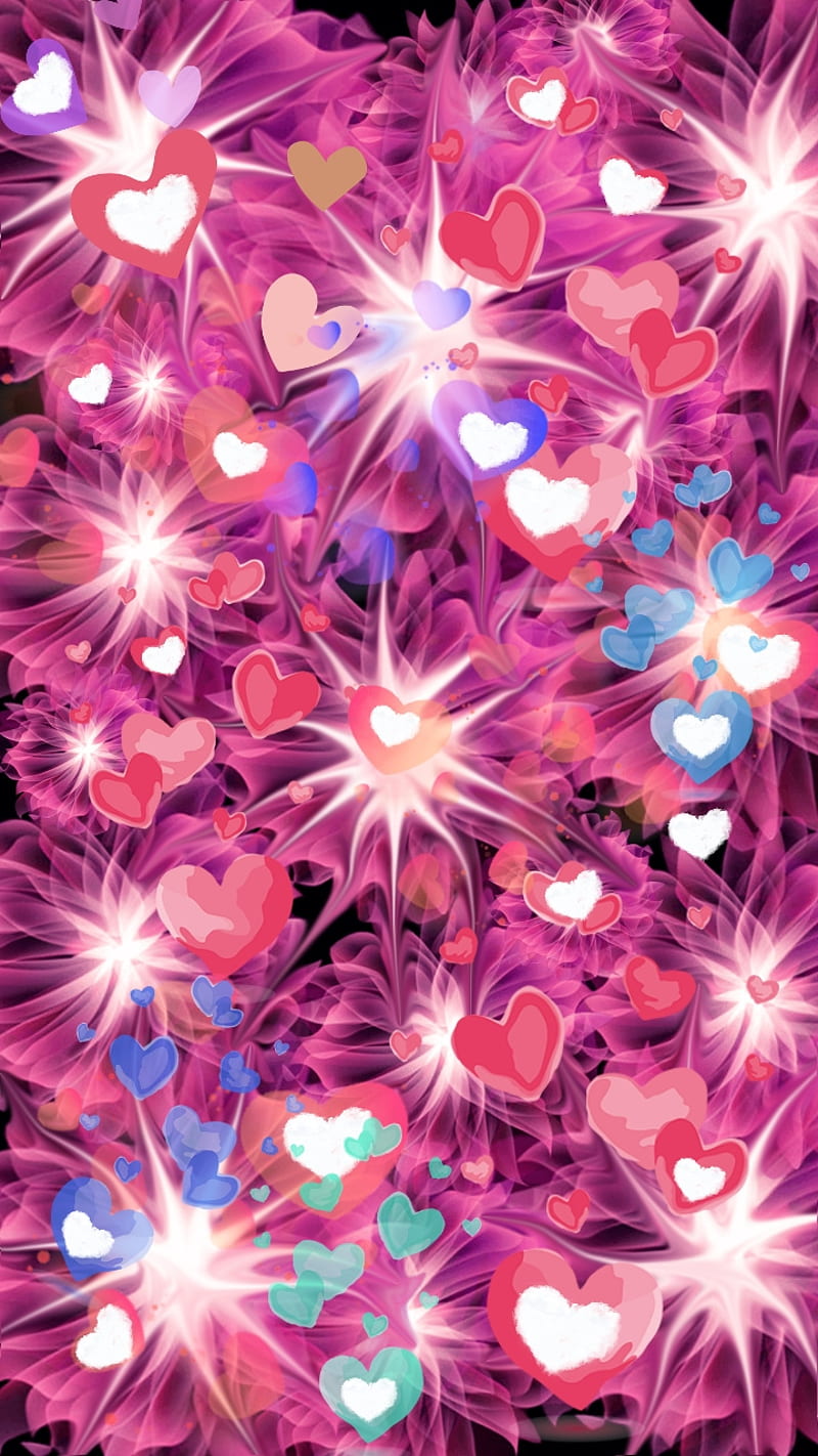 Exploding Hearts, background, explosion, flowers, fun, corazones, love, pink, HD phone wallpaper