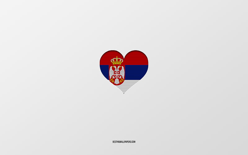 I Love Serbia, European countries, Serbia, gray background, Serbia flag heart, favorite country, Love Serbia, HD wallpaper