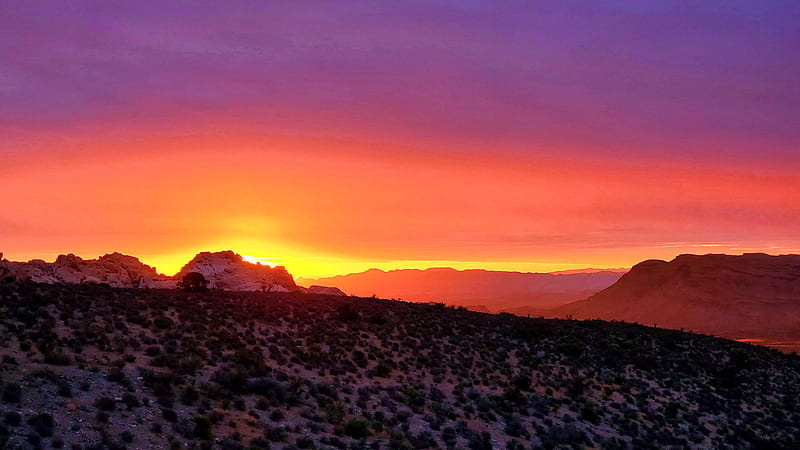 Sunrise Over Red Rock, Nevada, colors, desert, sky, mountains, usa, HD wallpaper
