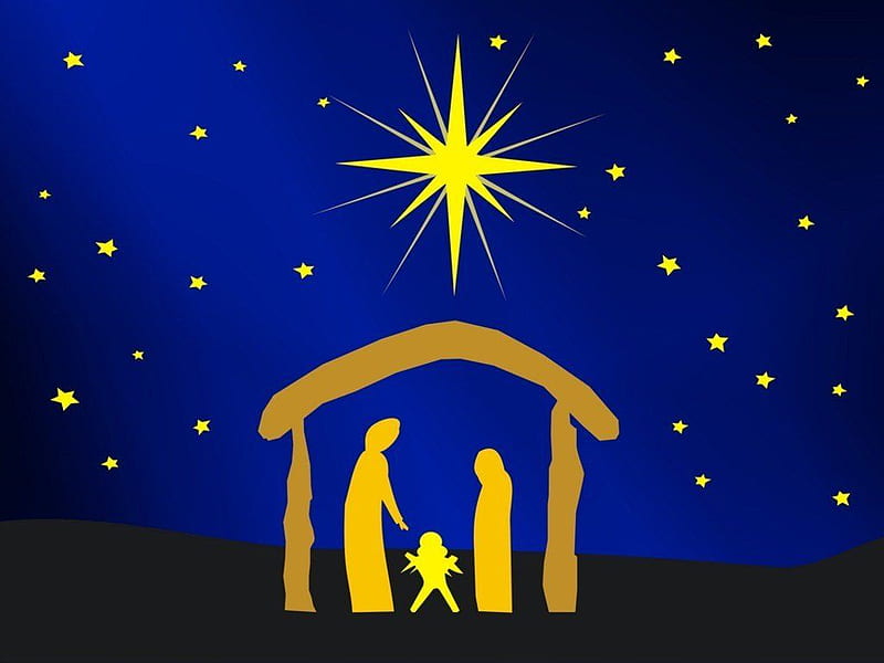 Manger silhouette with star night, nativity, jesus, christmas, chist, night, HD wallpaper