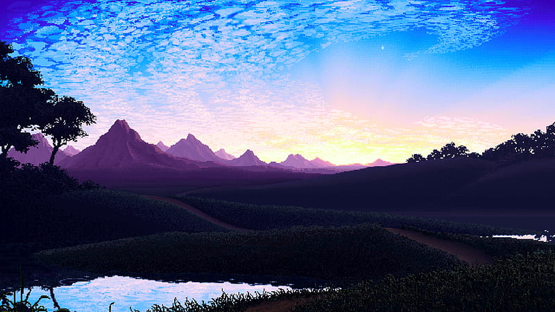 Pixel Landscape, pixel, 8-bit, artist, artwork, digital-art, landscape, HD wallpaper